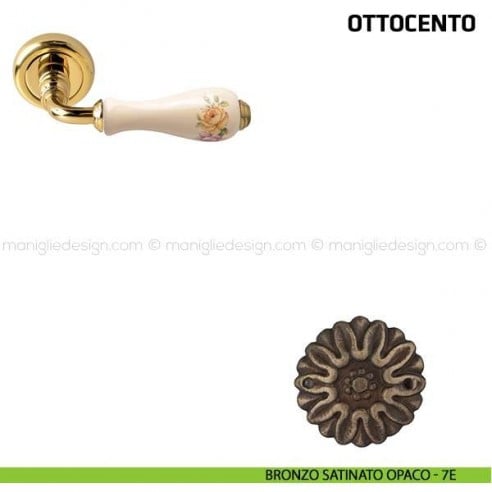 Maniglia per porta Ottocento Comit porcellana avorio fiore verticale bronzo satinato opaco