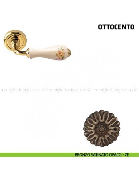 Maniglia per porta Ottocento Comit porcellana avorio fiore verticale bronzo satinato opaco