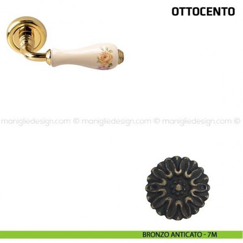 Maniglia per porta Ottocento Comit porcellana avorio fiore verticale bronzo anticato