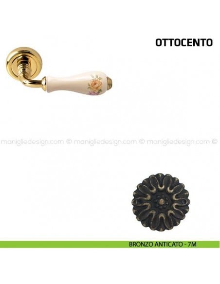 Maniglia per porta Ottocento Comit porcellana avorio fiore verticale bronzo anticato