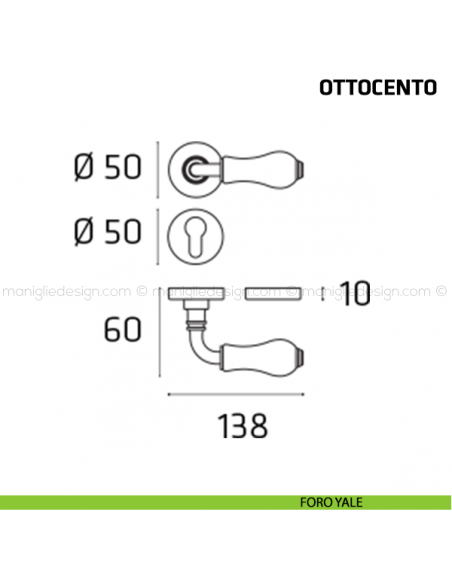 Maniglia per porta Ottocento Comit porcellana avorio fiore verticale foro yale