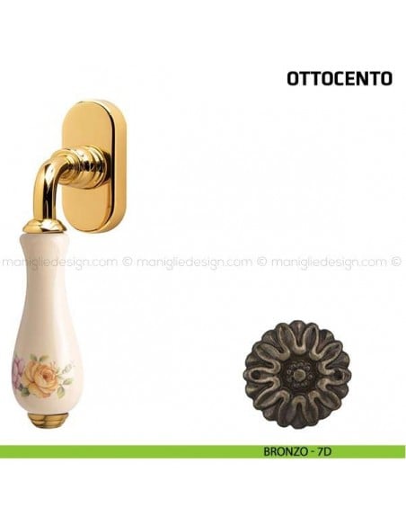 Maniglia per finestra martellina DK Ottocento Comit porcellana avorio fiore verticale bronzo