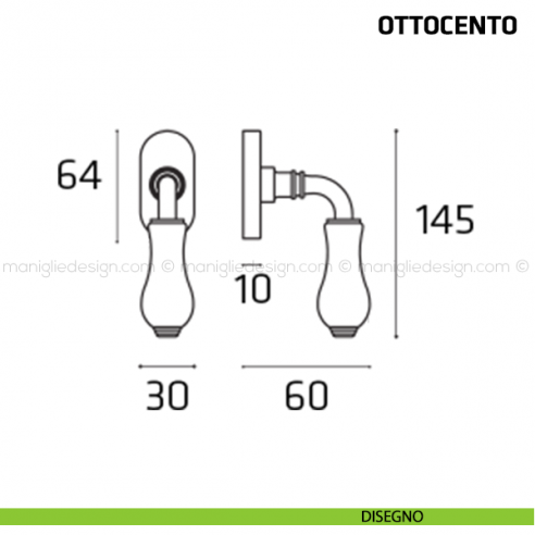 Maniglia per finestra martellina DK Ottocento Comit porcellana avorio fiore verticale disegno