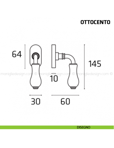 Maniglia per finestra martellina DK Ottocento Comit porcellana avorio fiore verticale disegno