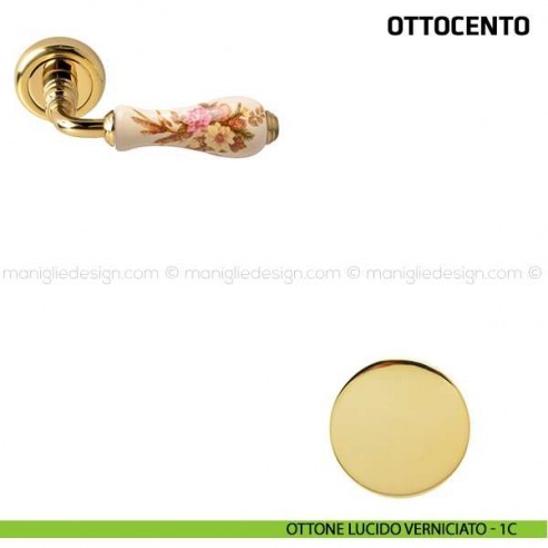 Maniglia per porta Ottocento Comit porcellana avorio spiga di grano ottone lucido verniciato