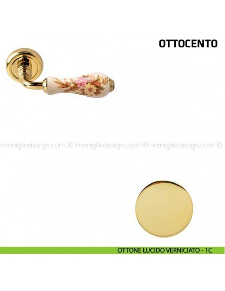 Maniglia per porta Ottocento Comit porcellana avorio spiga di grano ottone lucido verniciato