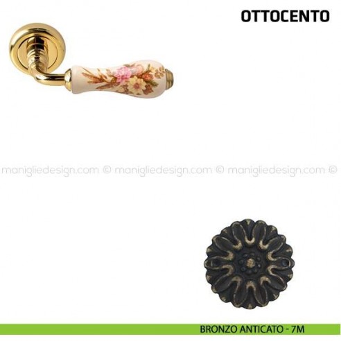 Maniglia per porta Ottocento Comit porcellana avorio spiga di grano bronzo anticato