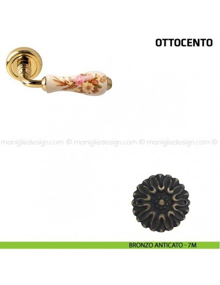 Maniglia per porta Ottocento Comit porcellana avorio spiga di grano bronzo anticato