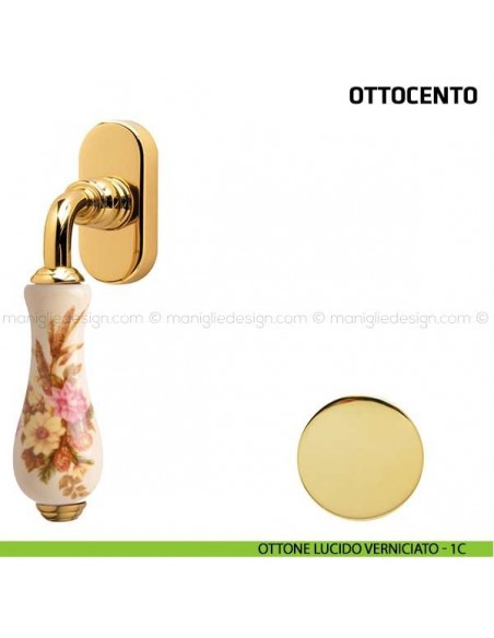 Maniglia per finestra martellina DK Ottocento Comit porcellana avorio spiga di grano ottone lucido verniciato