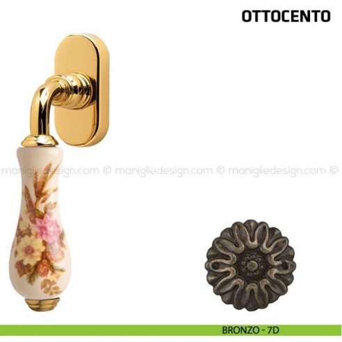 Maniglia per finestra martellina DK Ottocento Comit porcellana avorio spiga di grano bronzo