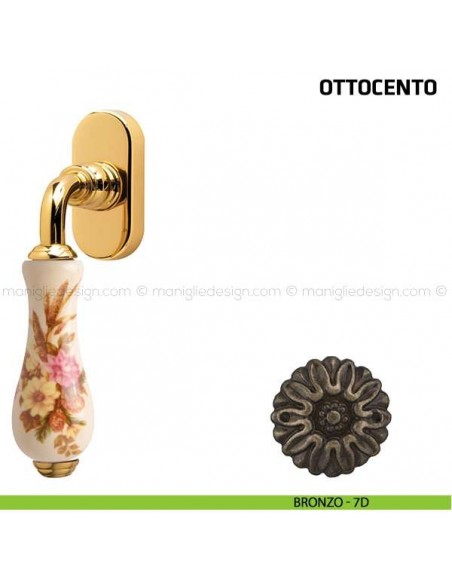 Maniglia per finestra martellina DK Ottocento Comit porcellana avorio spiga di grano bronzo