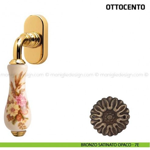 Maniglia per finestra martellina DK Ottocento Comit porcellana avorio spiga di grano bronzo satinato opaco