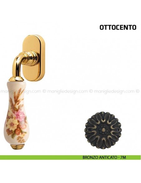 Maniglia per finestra martellina DK Ottocento Comit porcellana avorio spiga di grano bronzo anticato