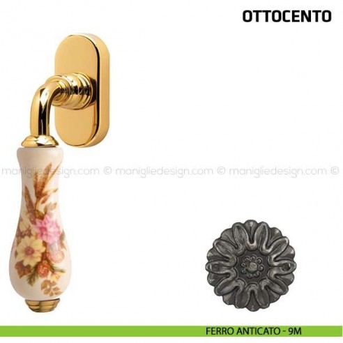 Maniglia per finestra martellina DK Ottocento Comit porcellana avorio spiga di grano ferro anticato