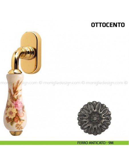 Maniglia per finestra martellina DK Ottocento Comit porcellana avorio spiga di grano ferro anticato