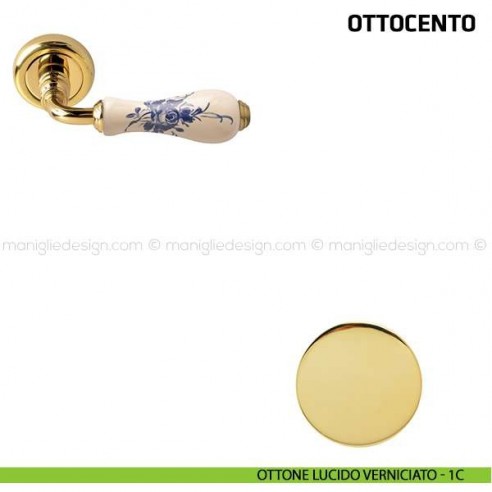 Maniglia per porta Ottocento Comit porcellana avorio rosa blu ottone lucido verniciato