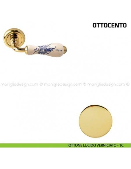 Maniglia per porta Ottocento Comit porcellana avorio rosa blu ottone lucido verniciato