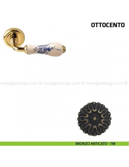 Maniglia per porta Ottocento Comit porcellana avorio rosa blu bronzo anticato