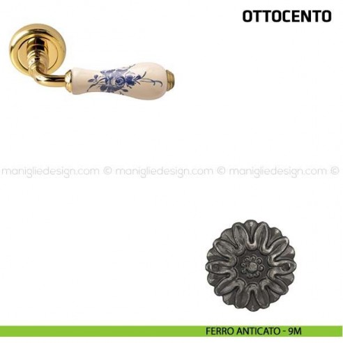 Maniglia per porta Ottocento Comit porcellana avorio rosa blu ferro anticato