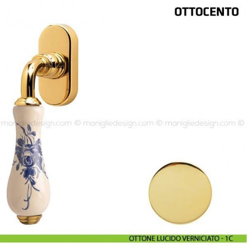 Maniglia per finestra martellina DK Ottocento Comit porcellana avorio rosa blu ottone lucido verniciato