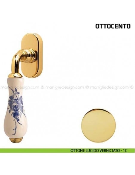 Maniglia per finestra martellina DK Ottocento Comit porcellana avorio rosa blu ottone lucido verniciato