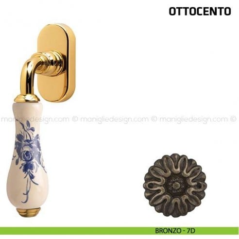 Maniglia per finestra martellina DK Ottocento Comit porcellana avorio rosa blu bronzo