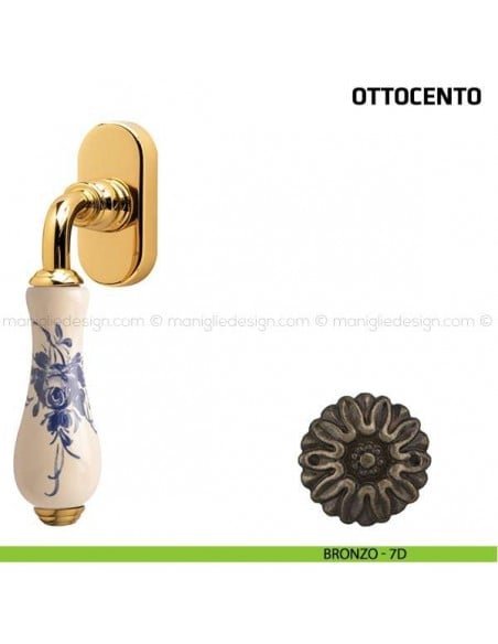 Maniglia per finestra martellina DK Ottocento Comit porcellana avorio rosa blu bronzo