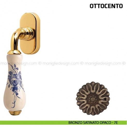 Maniglia per finestra martellina DK Ottocento Comit porcellana avorio rosa blu bronzo satinato opaco