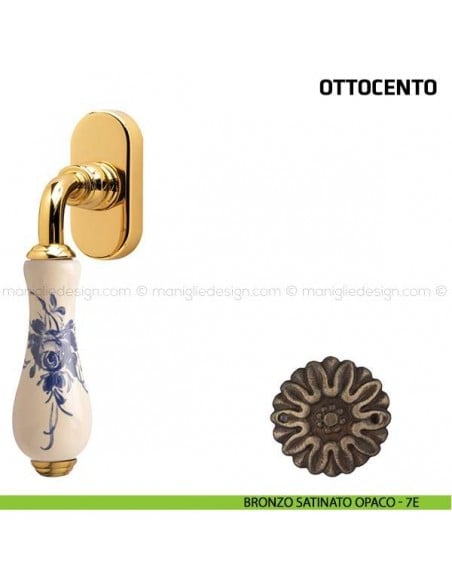 Maniglia per finestra martellina DK Ottocento Comit porcellana avorio rosa blu bronzo satinato opaco