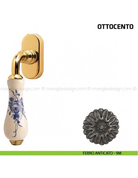 Maniglia per finestra martellina DK Ottocento Comit porcellana avorio rosa blu ferro anticato