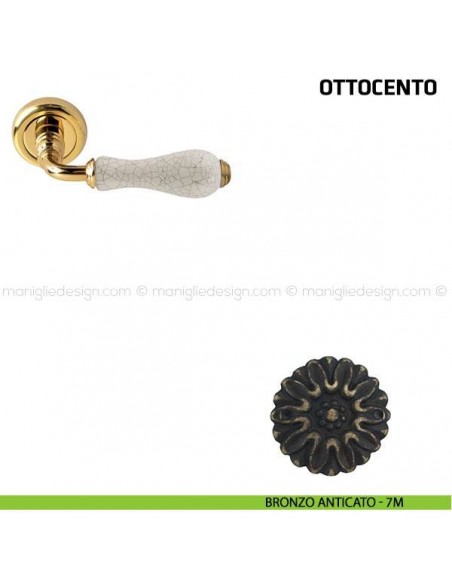 Maniglia per porta Ottocento Comit porcellana avorio cracklè bronzo anticato