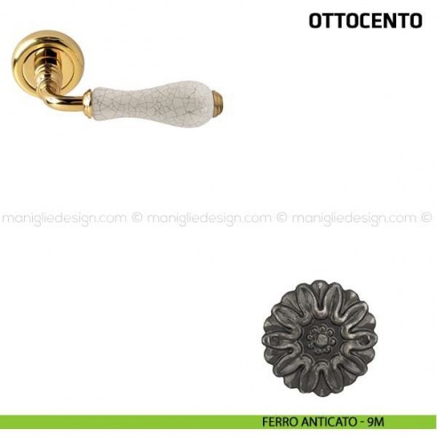 Maniglia per porta Ottocento Comit porcellana avorio cracklè ferro anticato