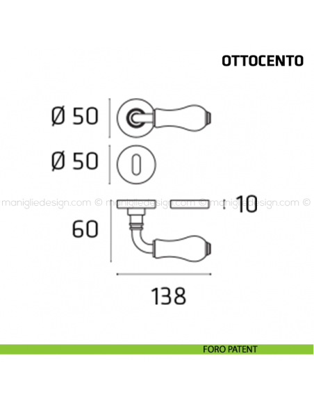 Maniglia per porta Ottocento Comit porcellana avorio cracklè foro patent