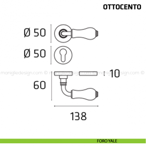 Maniglia per porta Ottocento Comit porcellana avorio cracklè foro yale