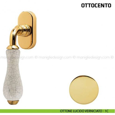 Maniglia per finestra martellina DK Ottocento Comit porcellana avorio cracklè ottone lucido verniciato