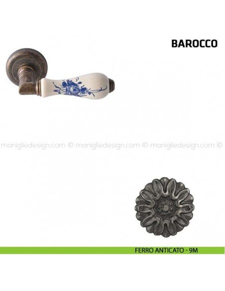 Maniglia per porta Barocco Comit porcellana avorio rosa blu ferro anticato