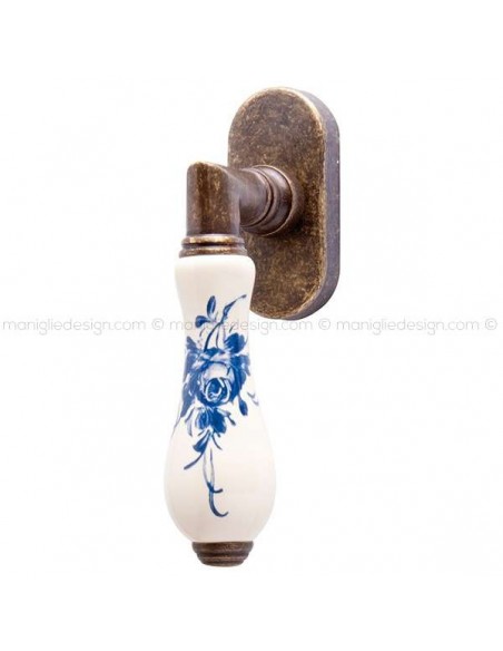 Maniglia per finestra martellina DK Barocco Comit porcellana avorio rosa blu