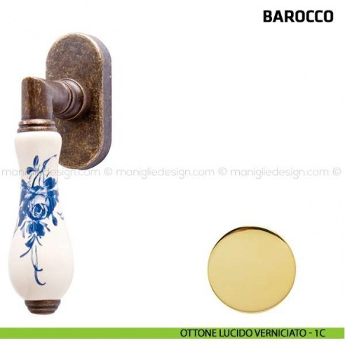Maniglia per finestra martellina DK Barocco Comit porcellana avorio rosa blu ottone lucido verniciato