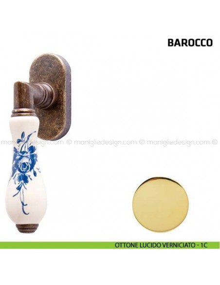 Maniglia per finestra martellina DK Barocco Comit porcellana avorio rosa blu ottone lucido verniciato