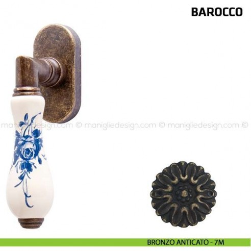 Maniglia per finestra martellina DK Barocco Comit porcellana avorio rosa blu bronzo anticato