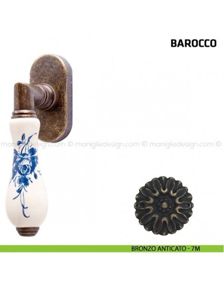 Maniglia per finestra martellina DK Barocco Comit porcellana avorio rosa blu bronzo anticato