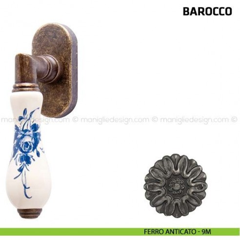 Maniglia per finestra martellina DK Barocco Comit porcellana avorio rosa blu ferro anticato