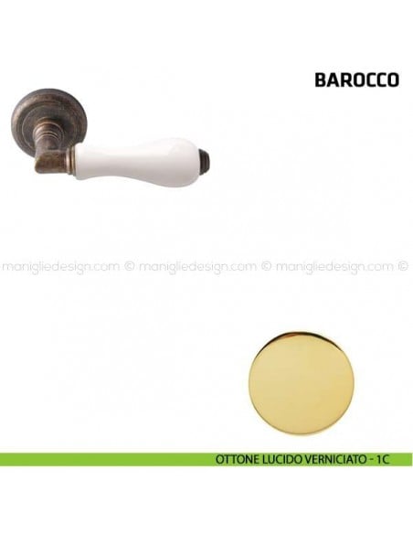 Maniglia per porta Barocco Comit porcellana bianca ottone lucido verniciato