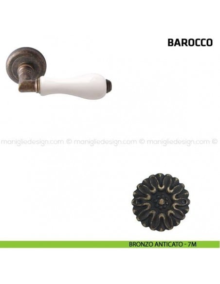 Maniglia per porta Barocco Comit porcellana bianca bronzo anticato