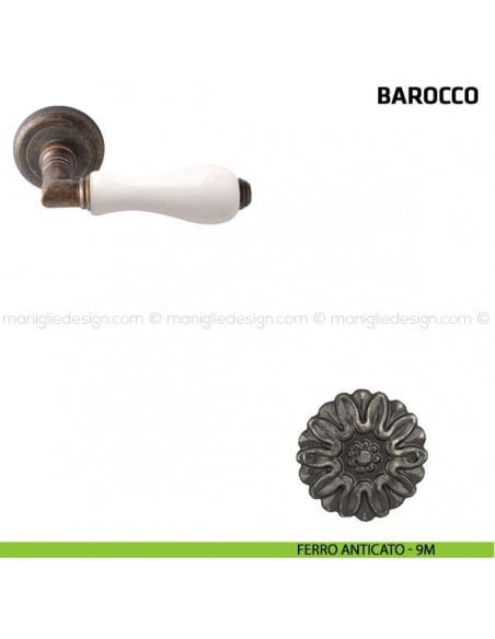 Maniglia per porta Barocco Comit porcellana bianca ferro anticato