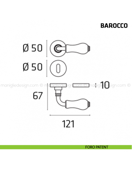 Maniglia per porta Barocco Comit porcellana bianca foro patent