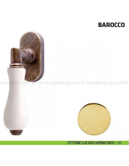 Maniglia per finestra martellina DK Barocco Comit porcellana bianca ottone lucido verniciato