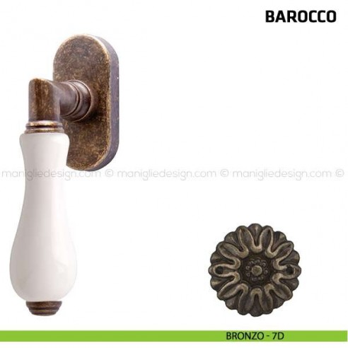 Maniglia per finestra martellina DK Barocco Comit porcellana bianca bronzo