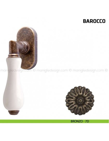 Maniglia per finestra martellina DK Barocco Comit porcellana bianca bronzo