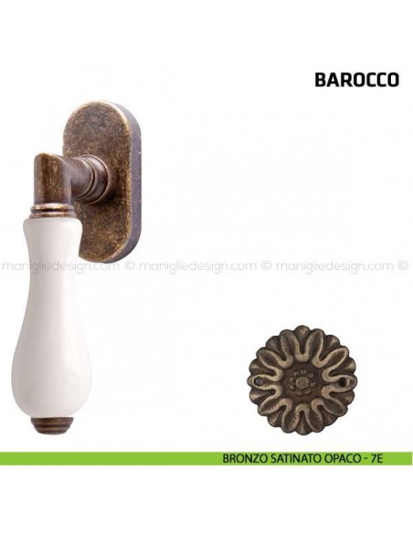 Maniglia per finestra martellina DK Barocco Comit porcellana bianca bronzo satinato opaco